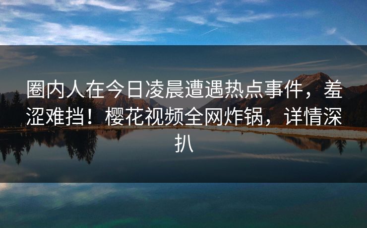 圈内人在今日凌晨遭遇热点事件，羞涩难挡！樱花视频全网炸锅，详情深扒
